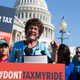 In this July 19, 2018 file photo, Rep. Jackie Walorski, R-Ind., center, joins Americans who work for international auto companies to demonstrate against trade tariffs they say will negatively impact U.S. auto manufacturing, on Capitol Hill in Washington.
